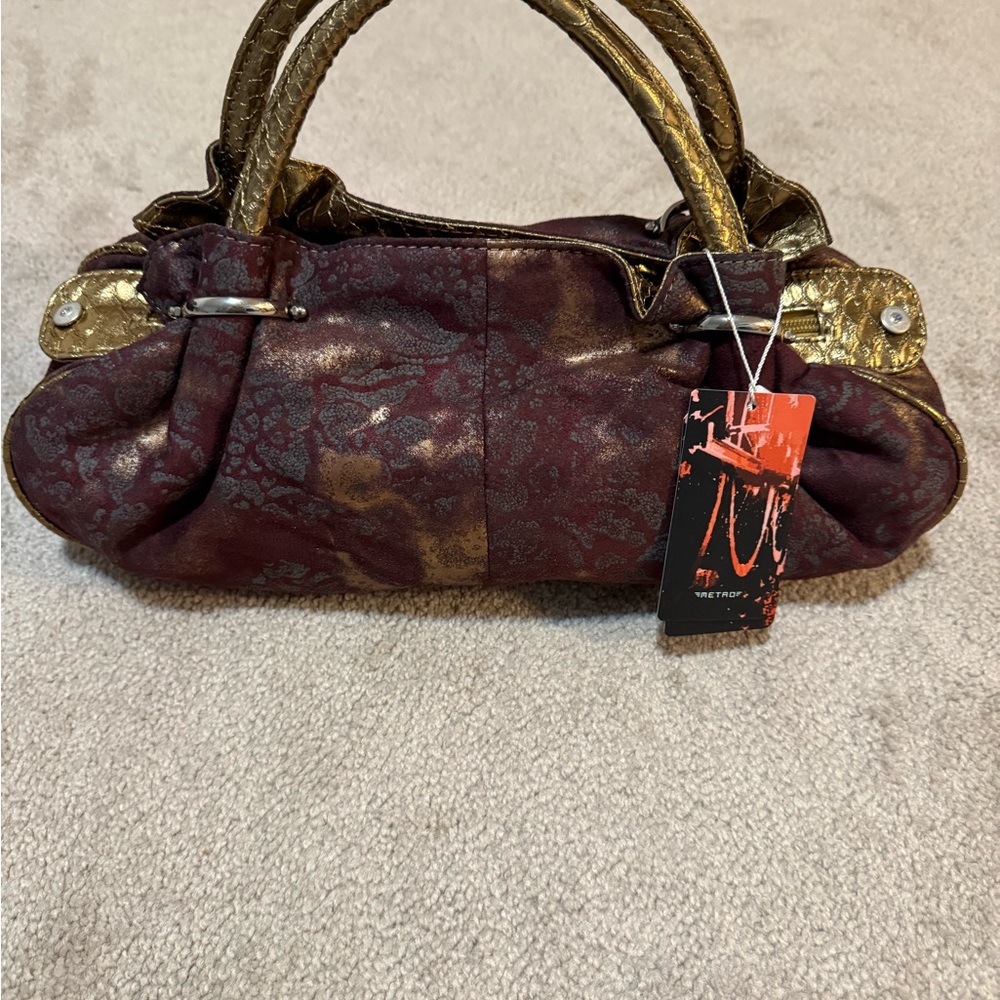 Elegant Burgundy and Gold Saddle Women's Handbag